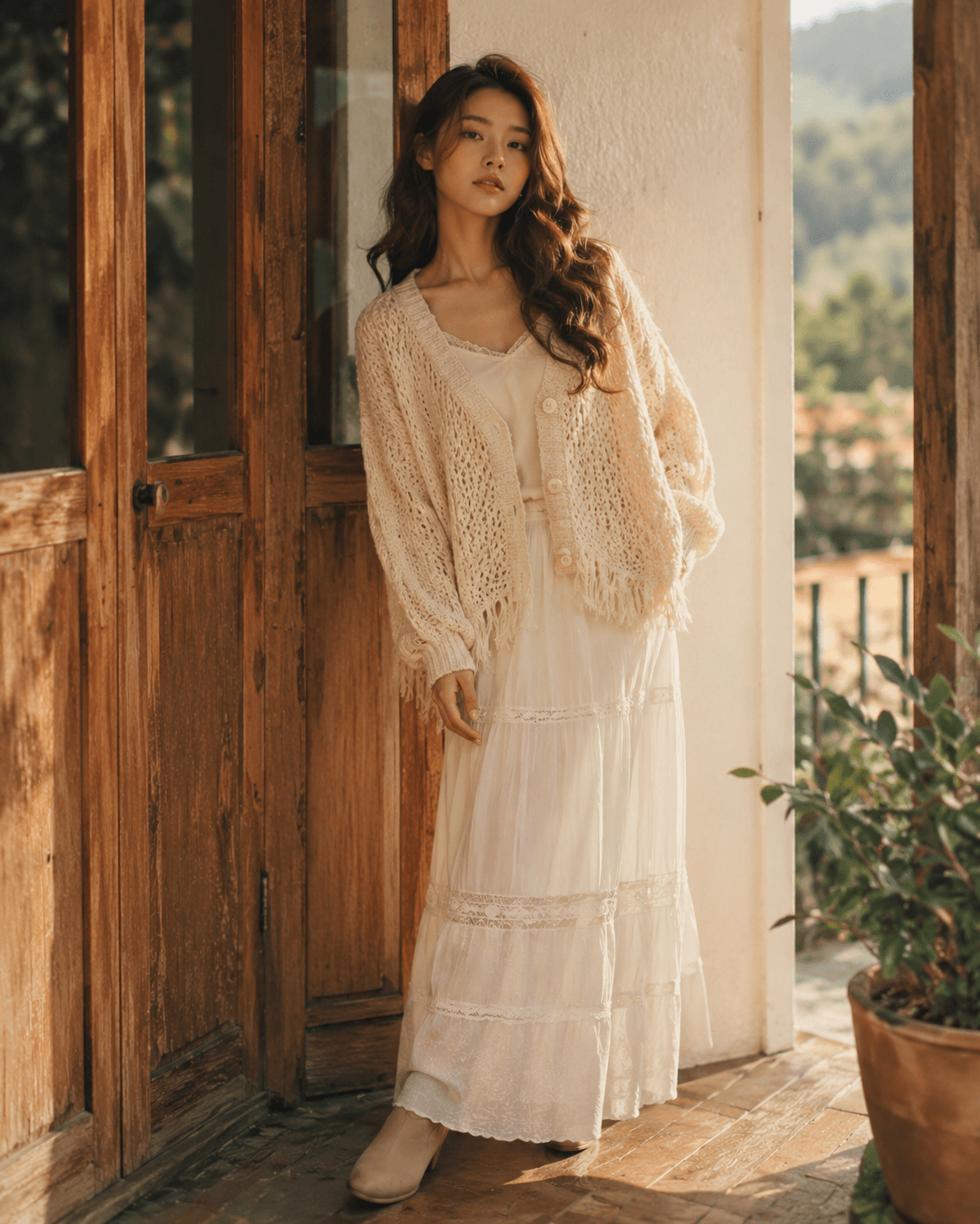Váy công chúa ren trắng